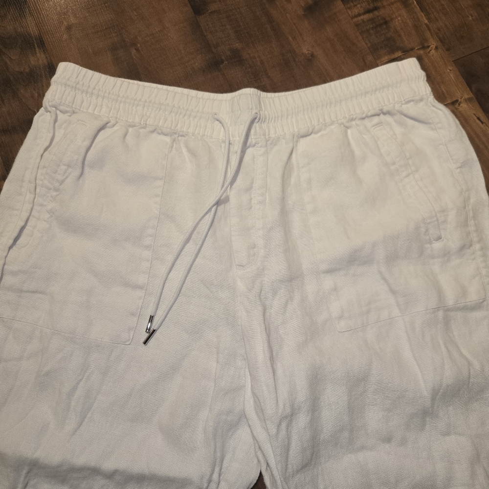 Athleta Wide Leg Linen [1X] White Lagenlook Flowy Classy Pants Resortwear - Picture 3 of 11
